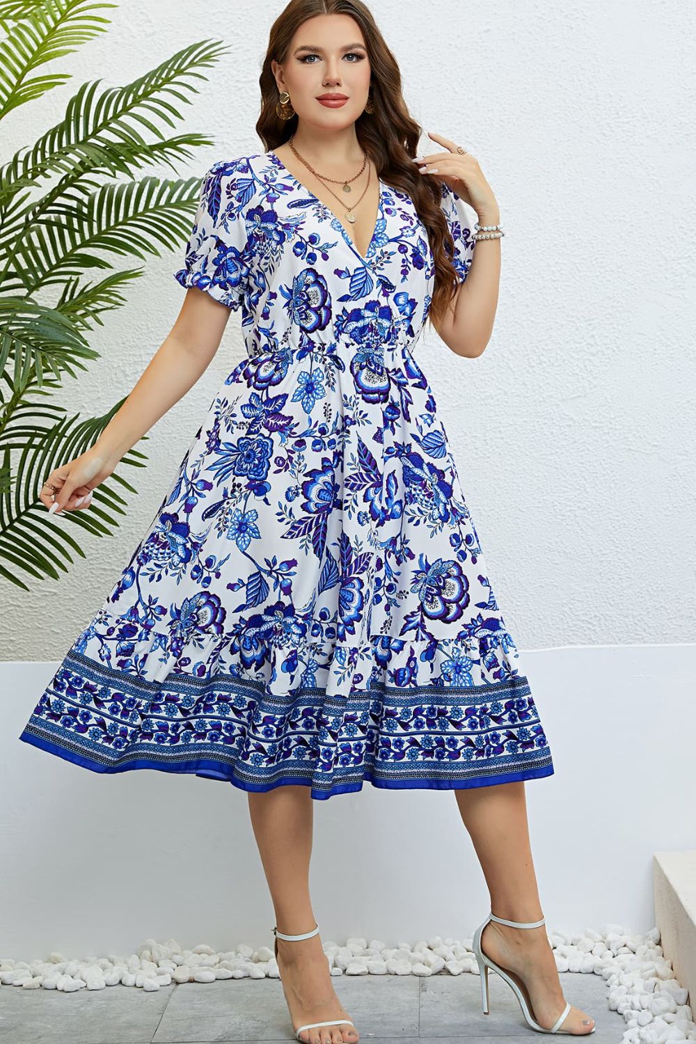 Floral Flounce Sleeve Surplice Dress - Online Only