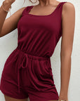 Square Neck Sleeveless Romper with Pockets - Online Only