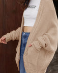 Cable-Knit Open Front Cardigan with Pockets