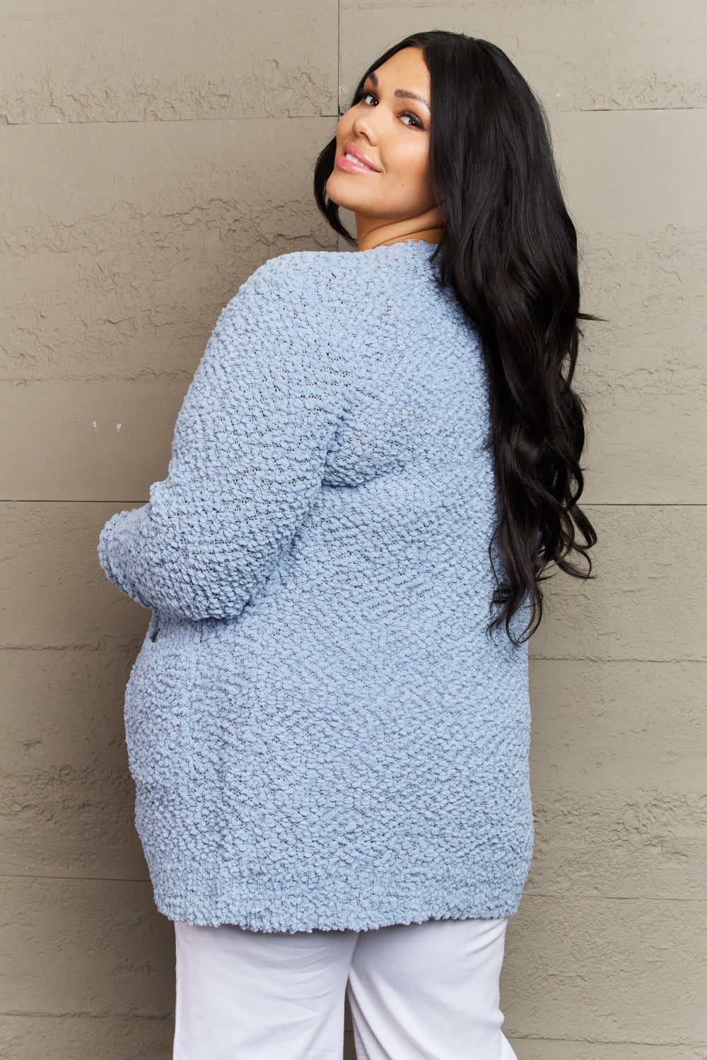 Zenana Falling For You Full Size Open Front Popcorn Cardigan - Online Only