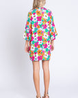 GeeGee Full Size Floral Round Neck Lantern Sleeve Mini Dress