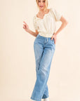 And The Why Cotton Gauze Back Waist Tie Cropped Blouse