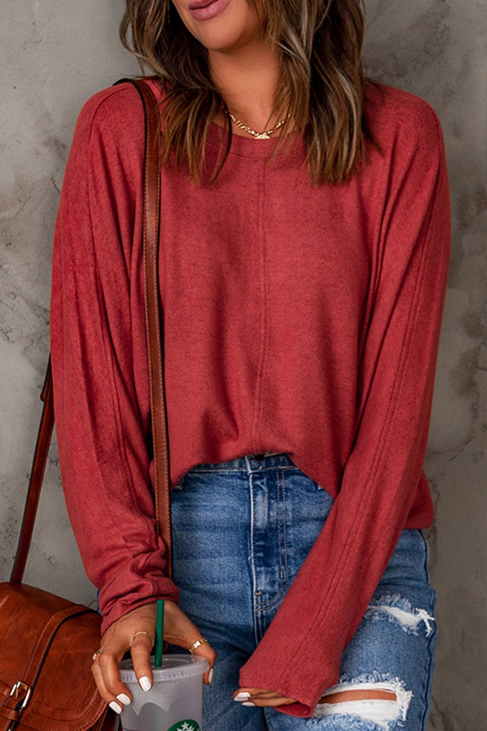 Seam Detail Round Neck Long Sleeve Top - Online Only