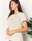 Double Take Crochet Buttoned Short Sleeves Top