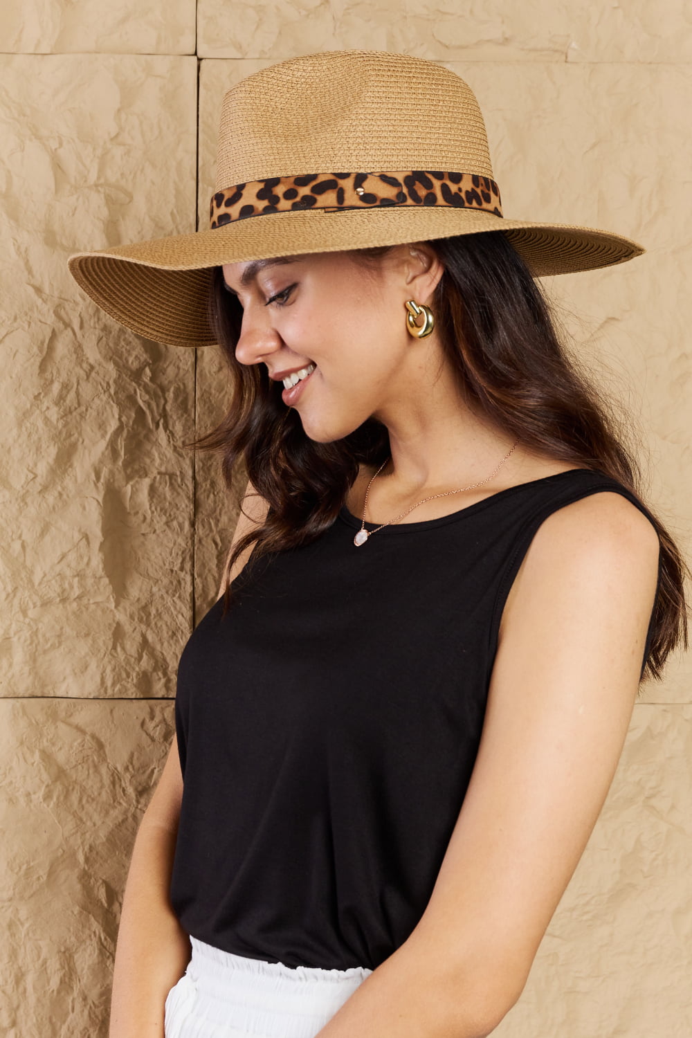 Fame Wild One Leopard Ribbon Straw Hat - Online Only