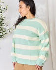 Sew In Love Full Size Contrast Striped Round Neck Sweater