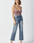 RISEN High Waist Raw Hem Straight Jeans