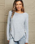 Double Take Buttoned Hem Detail Ribbed Top