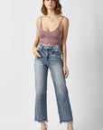 RISEN High Waist Raw Hem Straight Jeans