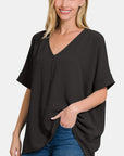 Zenana Full Size V-Neck Short Sleeve Top