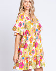 GeeGee Full Size Floral V-Neck Ruffle Trim Mini Dress