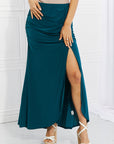 White Birch Ruched Slit Maxi Skirt in Teal - Online Only