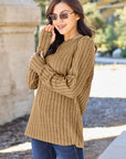 Basic Bae Full Size Ribbed Round Neck Long Sleeve Knit Top