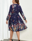 Plus Size Floral Tie Waist Long Sleeve Dress - Online Only
