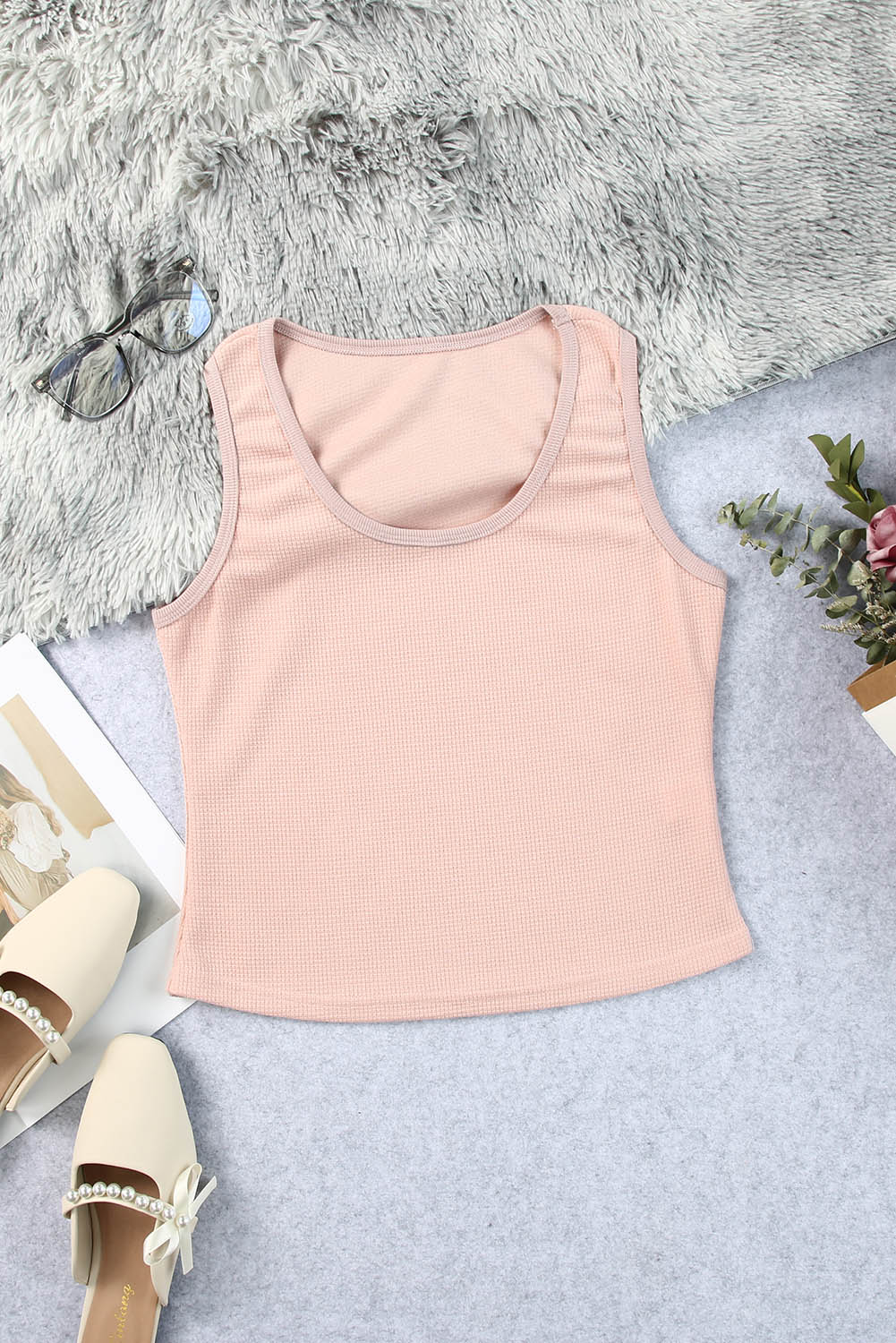 Waffle-Knit Scoop Neck Tank Top - Online Only