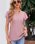 Notched Neck Puff Sleeve Blouse - Online Only