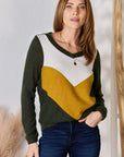 Hailey & Co Full Size Colorblock V-Neck Blouse