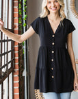 Heimish Buttoned V-Neck Tiered Top - Online Only