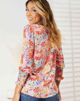 Double Take Floral Print Long Puff Sleeve Blouse