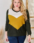 Hailey & Co Full Size Colorblock V-Neck Blouse