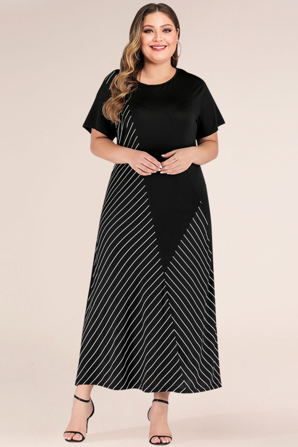 Plus Size Striped Color Block Tee Dress - Online Only