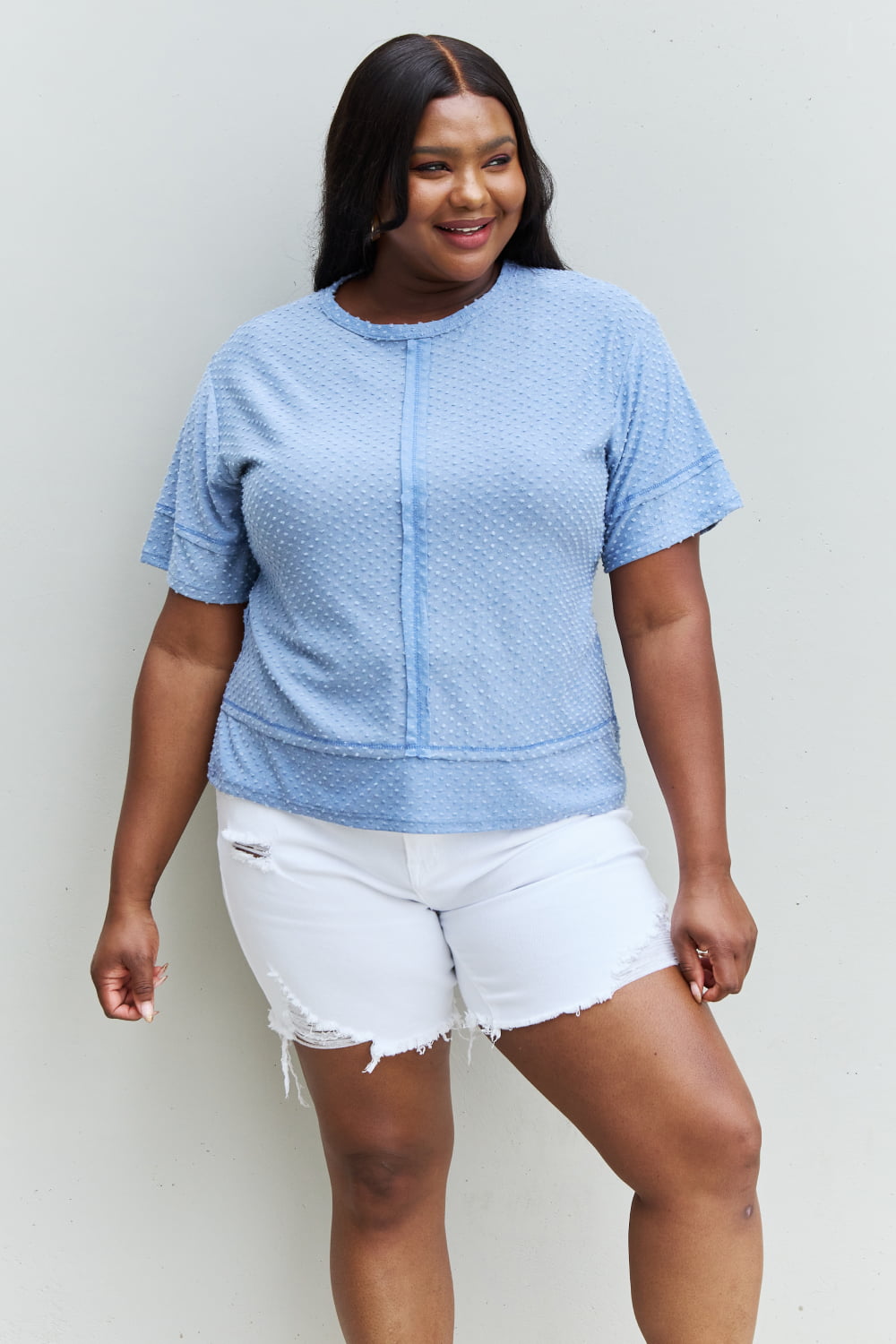 HOPELY Cater 2 You Swiss Dot Reverse Stitch Short Sleeve Top - Online Only