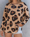 Leopard Print Round Neck Long Sleeve Tee - Online Only