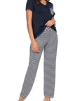 Pocketed Short Sleeve Top and Striped Pants Lounge Set