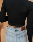Notched Neck Long Sleeve Cropped Top - Online Only