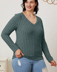 Basic Bae Full Size Ribbed V-Neck Long Sleeve T-Shirt