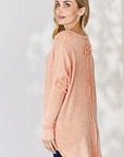 Zenana Oversized Washed Waffle Long Sleeve Top