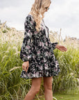 Floral Lace Trim Long Sleeve Dress - Online Only