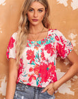 Floral Tie Back Square Neck Blouse - Online Only
