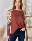 Hailey & Co Full Size Leopard Waffle-Knit Blouse