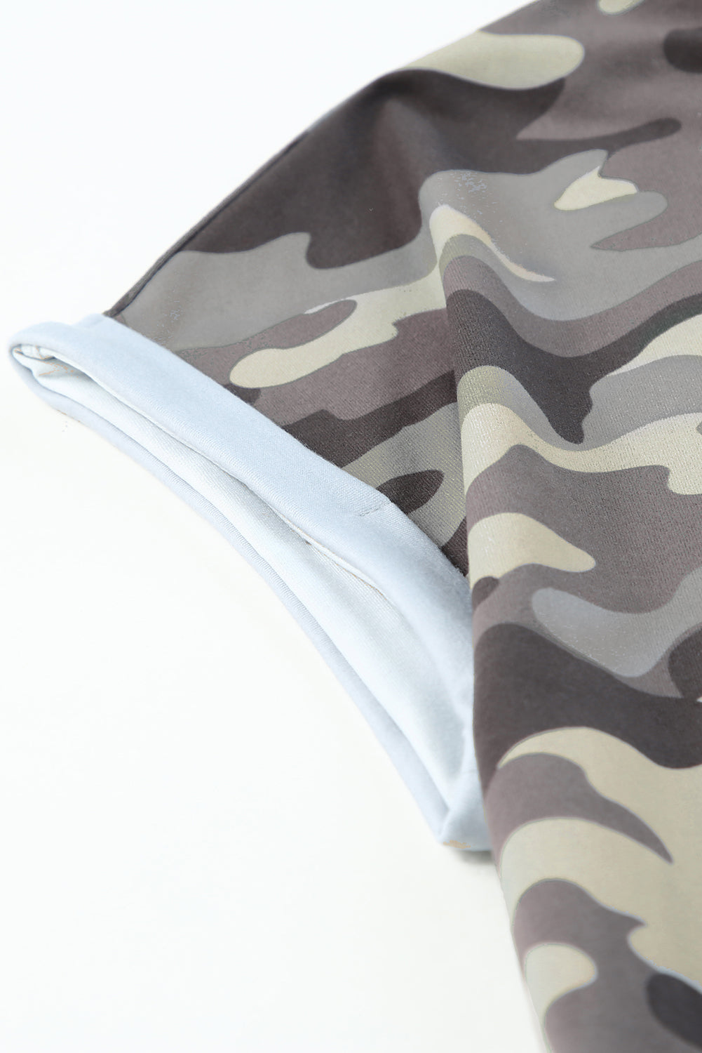 Camouflage Print Round Neck Tie Hem Tee - Online Only