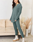 Basic Bae Full Size Notched Long Sleeve Top and Pants Set