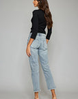 Kancan High Waist Button Fly Raw Hem Cropped Straight Jeans