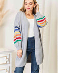 Double Take Multicolored Stripe Open Front Longline Cardigan