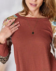 Hailey & Co Full Size Leopard Waffle-Knit Blouse