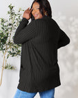 Basic Bae Full Size Ribbed Open Front Cardigan with Pockets