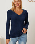 Basic Bae Full Size Ribbed V-Neck Long Sleeve T-Shirt