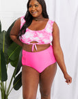 Marina West Swim Sanibel Crop Swim Top and Ruched Bottoms Set in Pink - Online Only