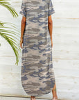 Printed V-Neck Curved Hem Dress - Online Only
