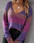 Multicolored Rib-Knit V-Neck Knit Pullover - Online Only *