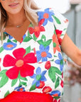 Floral V-Neck Short Sleeve Top - Online Only