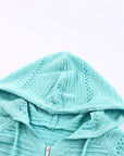 Zip-Up Raglan Sleeve Openwork Hooded Cardigan - Online Only