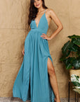 OneTheLand Captivating Muse Open Crossback Maxi Dress in Turquoise - Online Only