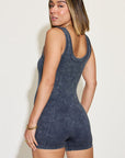 Zenana Ribbed Washed Round Neck Sleeveless Romper