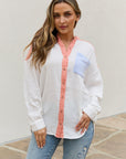 White Birch Color Block Woven Button Down Top - Online Only