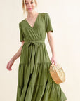 And The Why Soft Short Sleeve Tiered Midi Dress